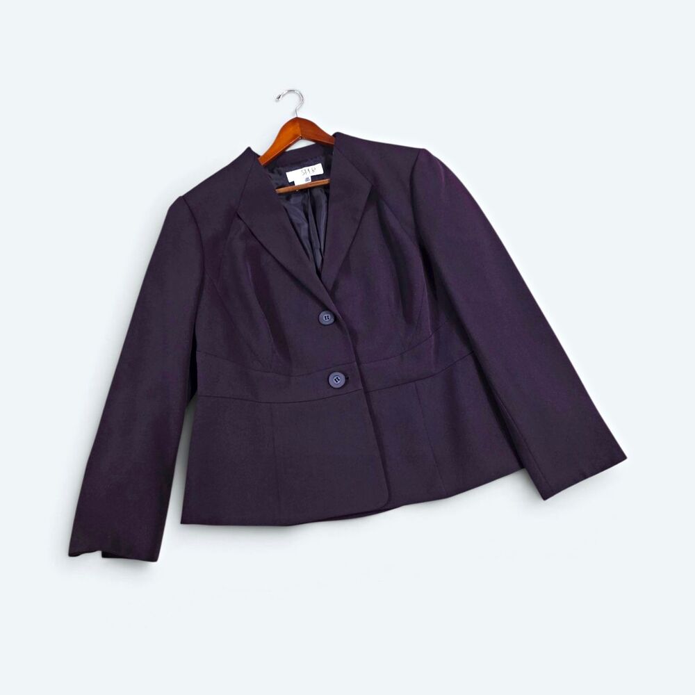 Kasper Purple Lined Button-Front Blazer Jacket Long Sleeve Plus Size 14W